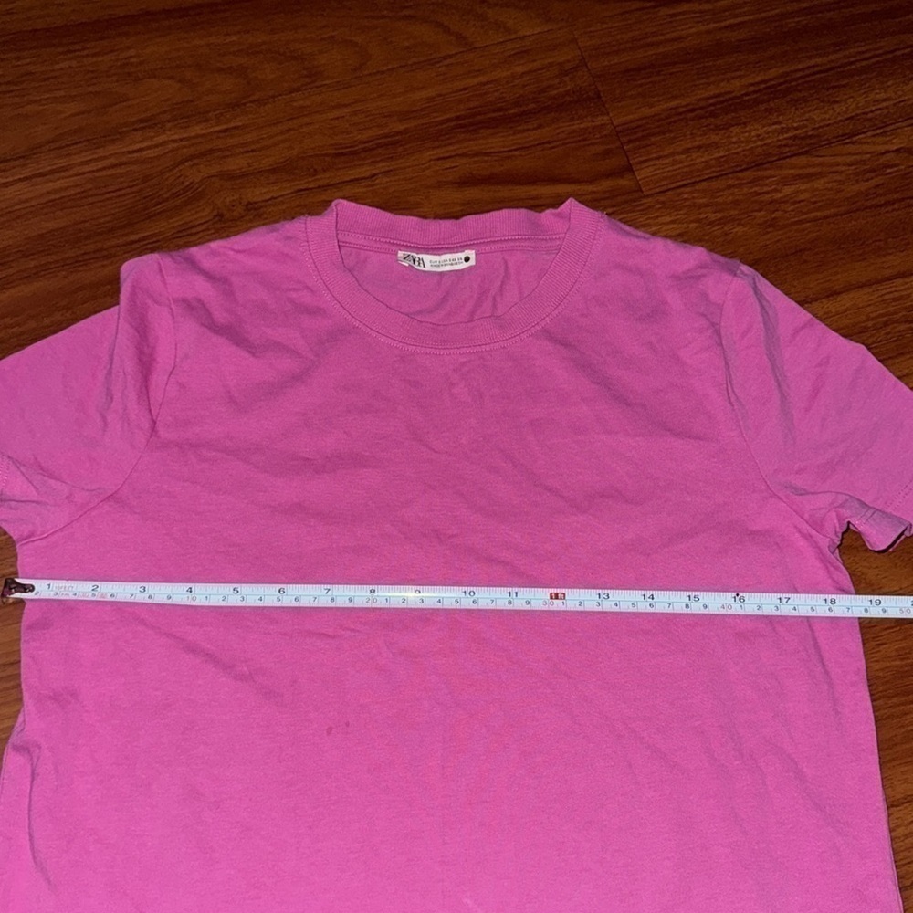 Zara hot pink fuchsia tee short sleeve t-shirt top heavy thick cotton size S - Picture 4 of 6